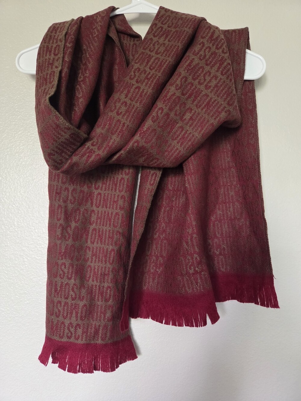 Moschino Burgundy Logo Wool Scarf